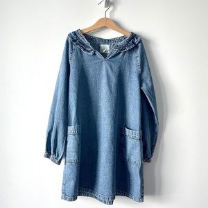 Peek Denim Shirt Dress Ruffle Collar Sz 10